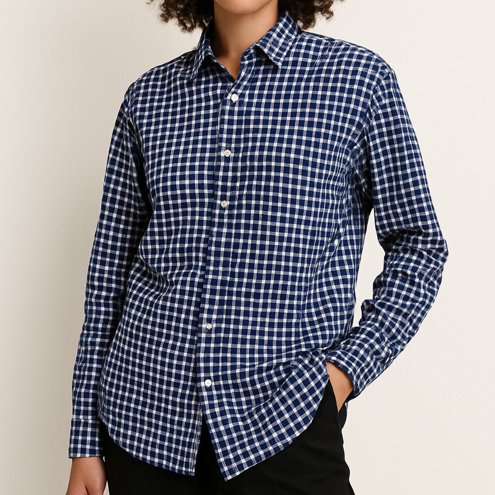 IKE BEHAR | Blue & White  Plaid Buttonup Dress Shirt